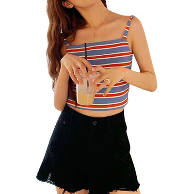 

Women Summer Fashion Concise Casual All-match Slim Fit Colorful Sriped Sexy Camisole