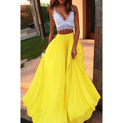 

Roseonmyhand Womens Fashion Spring Summer Casual Solid Color Midi Skirt Chiffon Skirts
