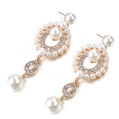 

Trendy Pearl Long Pendant Wedding Bridal Party Drop Stud Earrings