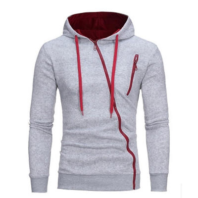 

Fashion Inclined Zipper Drawstring Hooded Sweatshirt Casual Thickened Warm Slim Hoodies For Men
