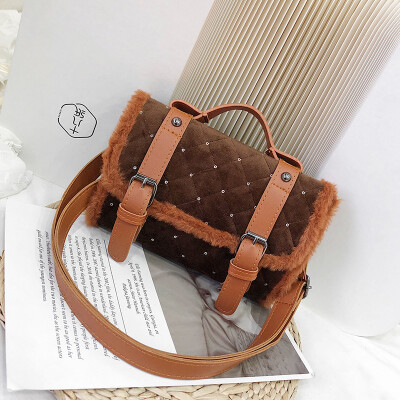 

Autumn&winter hairy small bag female 2019 new wave Korean version of the fashion wild Messenger bag Lingge single shoulder small square bag