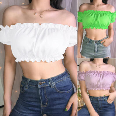 

Womens Off Shoulder Sexy Crop Tops Vest Mini Cami Blouse T-Shirt Strappy Top