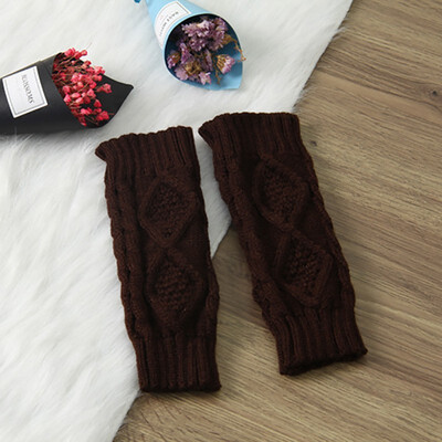 

Knitted Gloves Women Winter Half Finger Wool Gloves Autumn&Winter Warm Rhombus Lattice Knitted Wool Couple Gloves
