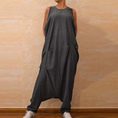 

Starmoon Women Sexy Loose Sleeveless Rompers Casual Solid High Waist Short Jumpsuit
