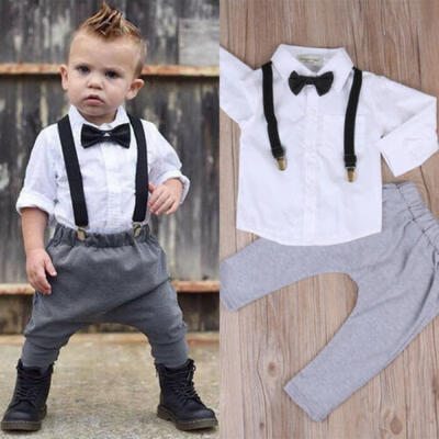 

Kids Baby Boy Bow-Knot Dress Shirt Top Suspender Pants Outfit Gentlement Suit