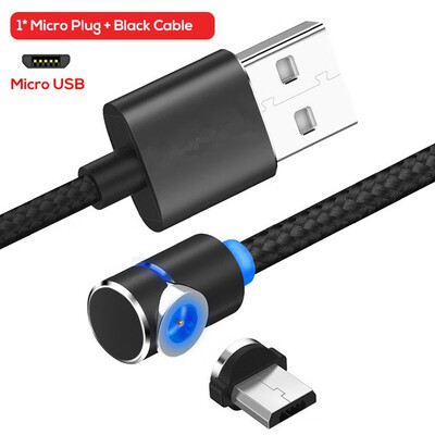 

90 Degree 3 in 1 Led Cable Magnetic Charging Cable for iPhone X 8 7 6 Plus L Nylon Micro USB Cable USB Type-C USB C Cable