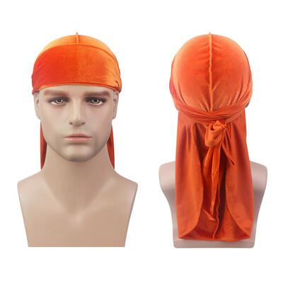 

6 Colors Muslim Long Tail Velvet Durag Turban Hijab Hat Pirate Hat For Unisex Women Men Hair Accessories