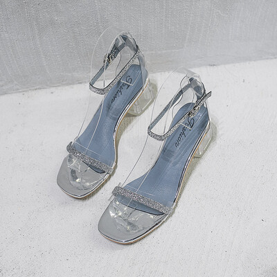 

Rome sandals womens summer 2019 new rhinestone transparent fairy wind buckle with high heels womens thick heel evening shoes
