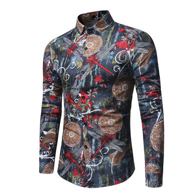 

Mens Flower Printed Shirts Luxury Long Sleeve Tops Tee Slim Fit Casual Blouse