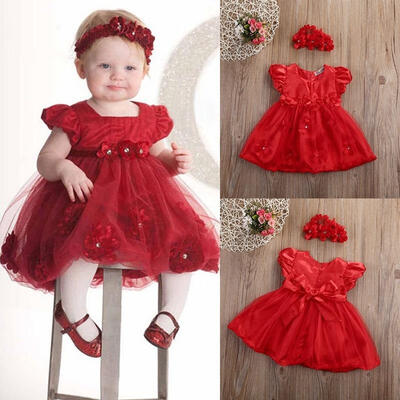 

2PCSSet Baby Newborn Girl Princess Dress Lace Pageant Party DressHeadband
