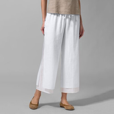 

Tailored Women Elastic Waist Tie Bow Wide Leg Pants Nine Pants Casual Straight Pants
