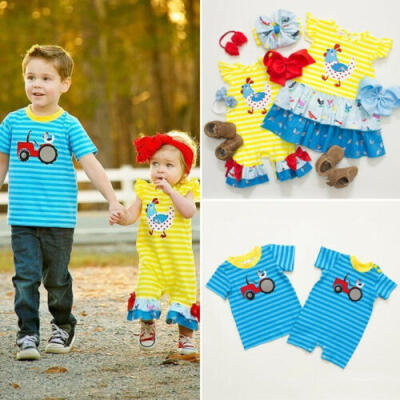 

US Toddler Baby Girl Boy Clothes Sister Brother Matching Stripe Romper Dress Tee