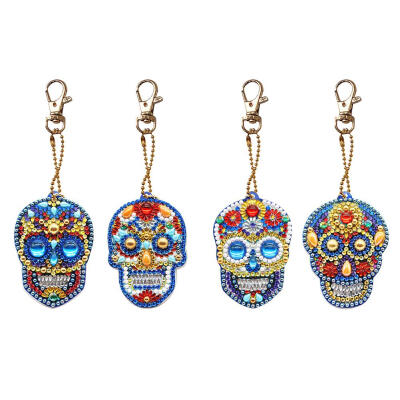 

4pcs DIY Diamond Painting Keychain Special-shaped Full Drill Skull Ornament