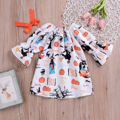 

Halloween Toddler Kids Baby Girl Cartoon Pumpkin Bow Princess Dress Outfits