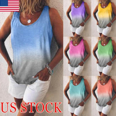 

Fashion Women Summer Vest Top Sleeveless Gradient Blouse Tank Tops T-Shirt US