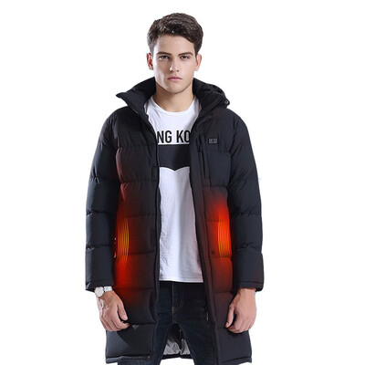 

Gobestart Mens Fashion Solid Color Smart USB Electric Heating Warm Down Zipper Long Coat