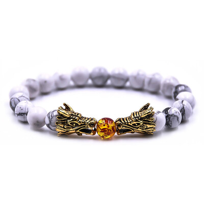 

New Fashion Black Volcanic Lava Rock Turquoise Tiger-Eye Stone Women Mens Beads Bracelet with Dragon Heads
