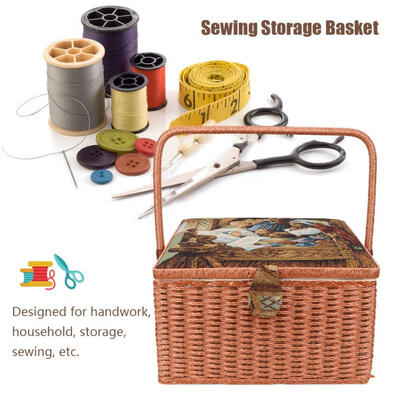

Greensen Household Sewing Storage Basket Hand-woven Sewing Thread Needle Scissors Box