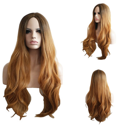 

〖Follure〗Gradient Gold Synthetic Natural Hair Wig Long Curly Full Wigs Party Hair Wigs