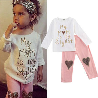 

US Seller Toddler Kids Baby Girl Outfit Clothes T-shirt TopLong Pants Trousers