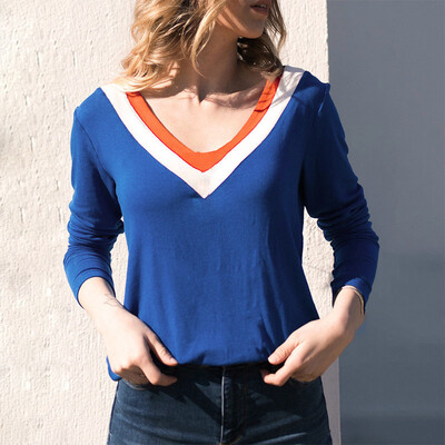 

Womens Casual Loose Fit Long Sleeve Blouse V-neck Pullover Sport Leisure Wear