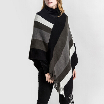 

Toponeto Fashion Women Blanket Stripe Splicing Pattern Coat Wrap Cozy Shawl
