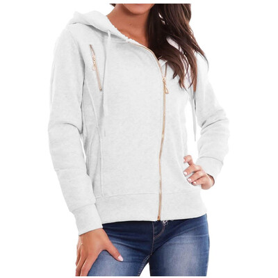 

Tailored Women Fashion Solid Outerwear Pocket Jacket Zipper Long Sleeve Plush Hooded Coat