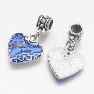 

Alloy European Dangle Beads with Enamel Heart Large Hole Pendants Antique Silver 30mm Hole 5mm