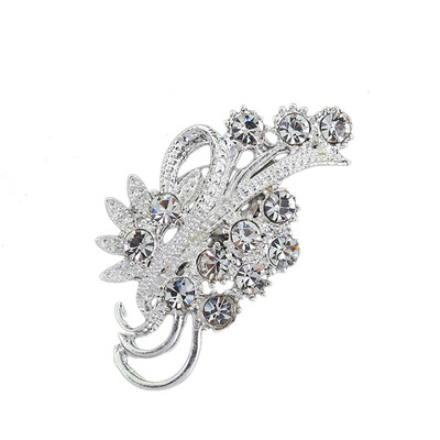 

Women Fashion Sweater Accessories Simple Delicate Crystal Brooches Silver Plated Flower Shape Brooch Pins