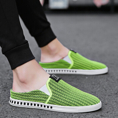

Summer Half-slippers Mens Trendy Canvas Head One-footed Lazy Shoes Slippers Half-heeled White Board Shoes