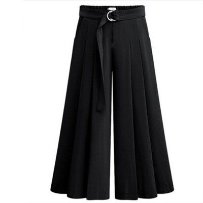 

Summer Womens Middle Waist Pants Elastic Baggy Wide Leg Loose Trousers Plus Size