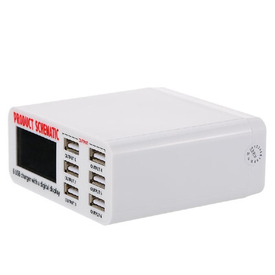 

6 Ports 6A USB Desktop Phone Charger Adapter Hub Multi Port USB Wall Charger Dock Station Rapid Charging Socket with LCD Display I