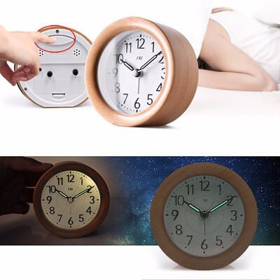 

Wooden Desktop Snooze Alarm Clock Backlight Silent Non Ticking Bedside Kids Room Student Table Clock