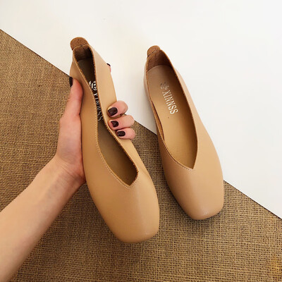 

Bean Shoes Womens Summer&Han Edition Fashion Square Head Shallow Flat sole Single Shoes Chic Fairy Gentle Wind Shoes
