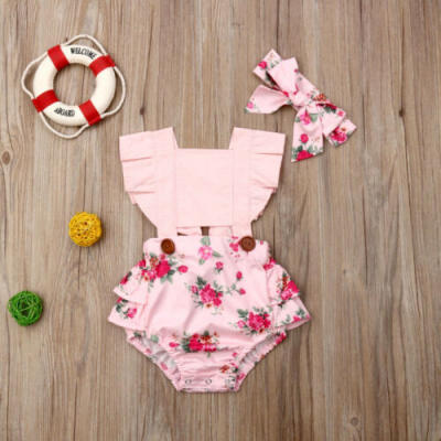 

US Summer Newborn Baby Girl Cotton RomperHeadband Princess Casual Outfits 2pcs