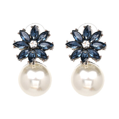 

AOTEMAN Luxury Blue Crystal Pearl Earrings For Women Flower Stud Earrings Fashion Jewelry For Chrismas Gifts