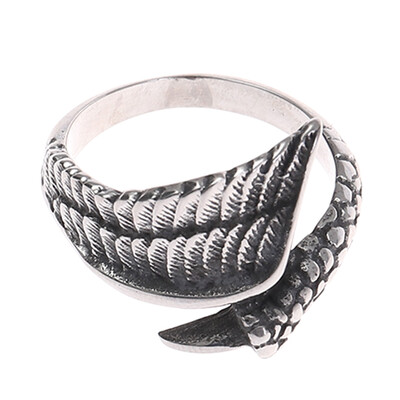 

Japanese Style Mens Dragon Wing Feather Ring Jewelry Ancient silver Color Claw rings Vintage Cool Wing Feather Rings