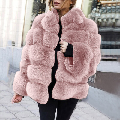 

Toponeto Women Plus Size Short Faux Coat Warm Furry FauxLong Jacket Sleeve Outerwear