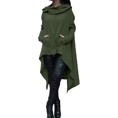 

Fashion Women Hoodies Dress Hooded Neck Drawstring Asymmetric Long Sleeves Pullover Casual Sweatshirt