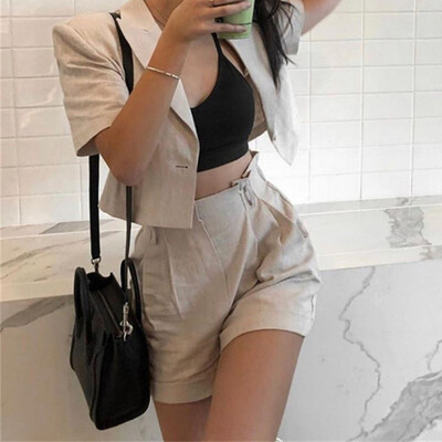 

Work Wear Short Pants Suit Women Summer Spring Short-sleeved Blazer&Shorts OL Office Ladies CasualSuits