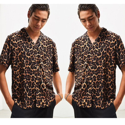 

Tailored Mens Summer Fashion Casual Lapel Leopard Short Sleeve Shirt Top Blouse