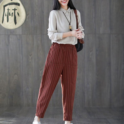 

Tailored Women Casual Striped Print Trousers Pants Trousers Ladies Loose Pants