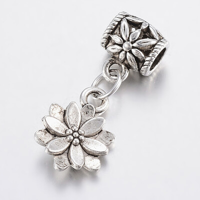 

Tibetan Style Alloy European Dangle Beads Large Hole Pendants Cadmium Free & Lead Free Flower Antique Silver 25mm