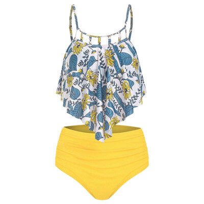 

Floral Print Cut Out Overlay Tankini Set