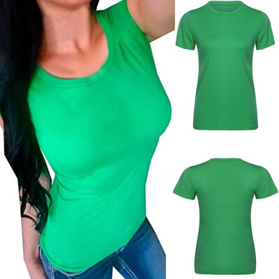 

Nomeni Women Fashion Sexy Short Sleeve O-Neck Pure Color Blouse Casual T-Shirt Tops