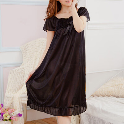 

Women Short Sleeve Nightgown Emulation Silk Casual Home Sleepwear Pajamas Dress