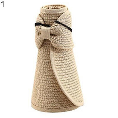 

Womens Summer Wide Brim Roll Up Foldable Sun Beach Straw Braid Visor Sun Hat