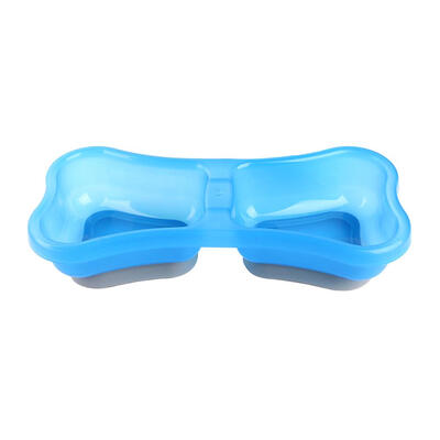 

Double Plastic Pet Bowl Bone Shape Anti Slip Dogs Feeding Food Container