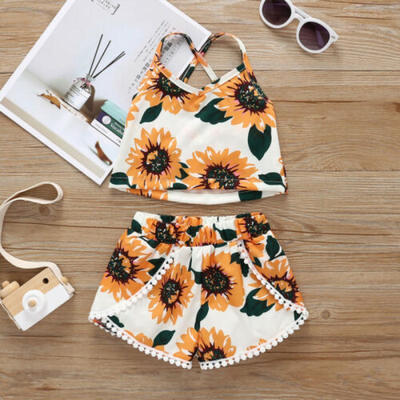 

Toddler Baby Girl Clothes Sunflower Sleeveless Vest Tops Shorts Outfits Sunsuit