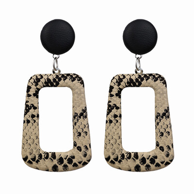

PU Brown Snake Skin Drop Earrings For Women Hollow Square Leather ZA Maxi Earrings African Party Wedding India Fashion Jewelry